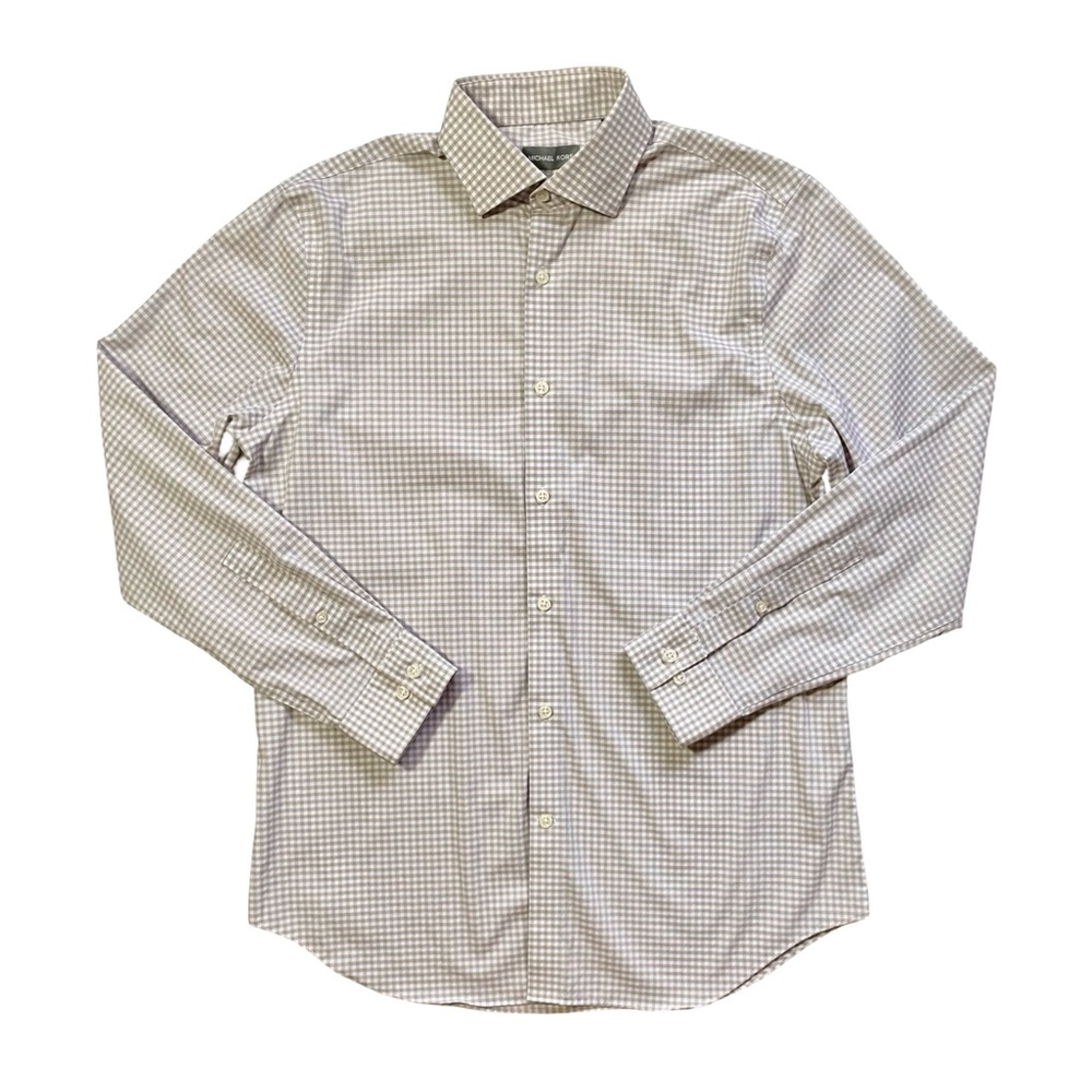 Michael Kors Men's Slim Fit Airsoft Stretch Gingham Dress Shirt Size 15.5”
